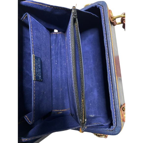 Vintage Henry Genuine Leather Trinket Box Shoulder Bag / Purse - Navy Blue Brown - Picture 4 of 10